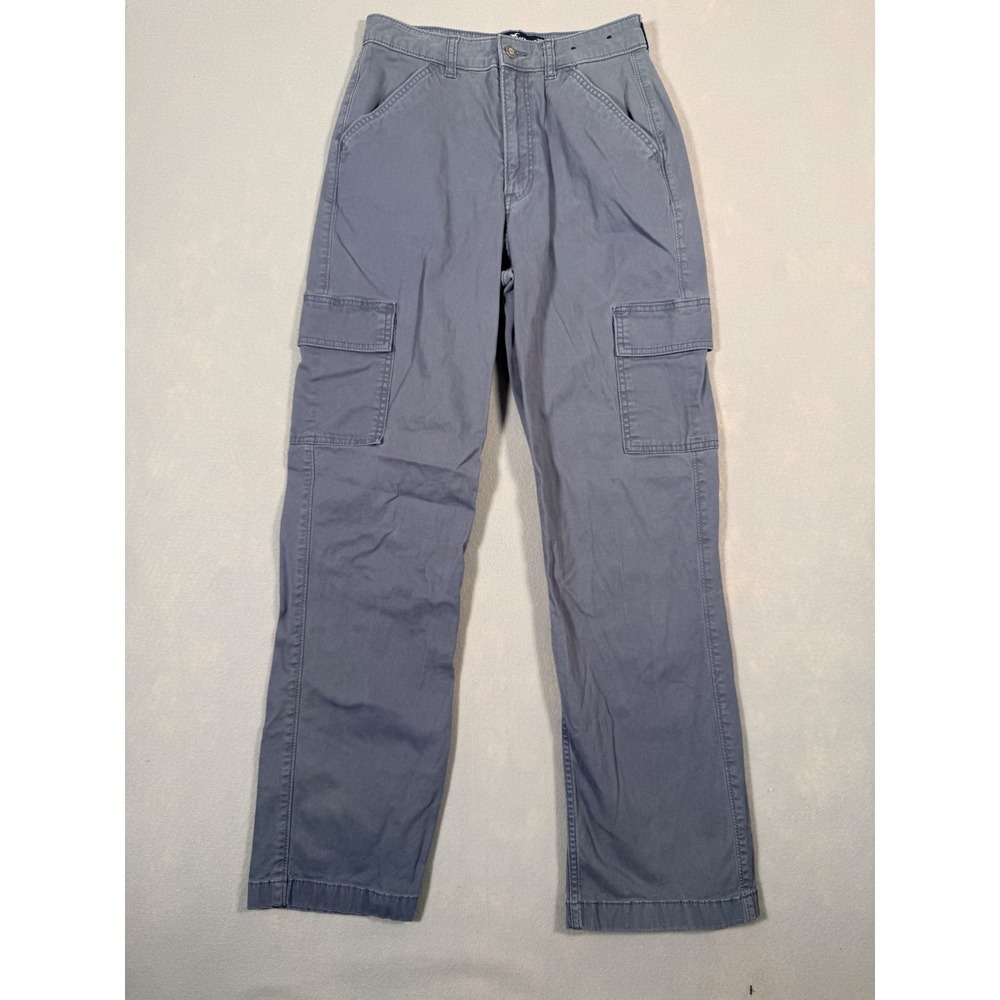 Hollister Ultra High-Rise Dad Pant Blue Gray Cargo Straight Leg Womens 3R W26R